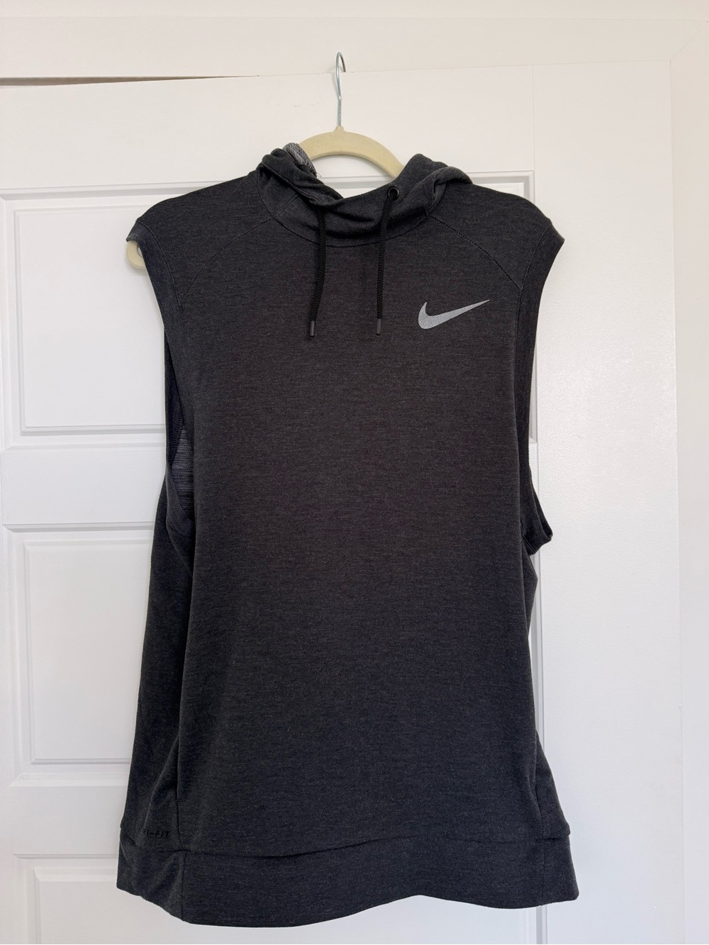 Nike Charcoal Gray Sleeveless Hoodie with Silver Swoosh